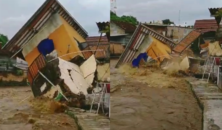 Viral Detik-detik Rumah Dua Lantai di Banyuwangi Runtuh Dihantam Banjir